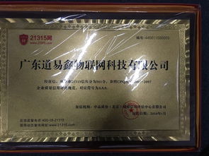 廣東道易鑫物聯網公司榮獲21315質量信用3A等級，引領易物行業新標桿